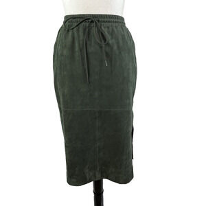 BCBG MaxAzria Skirt size Medium Olive Green Faux Suede Knee Stretch Career Slim